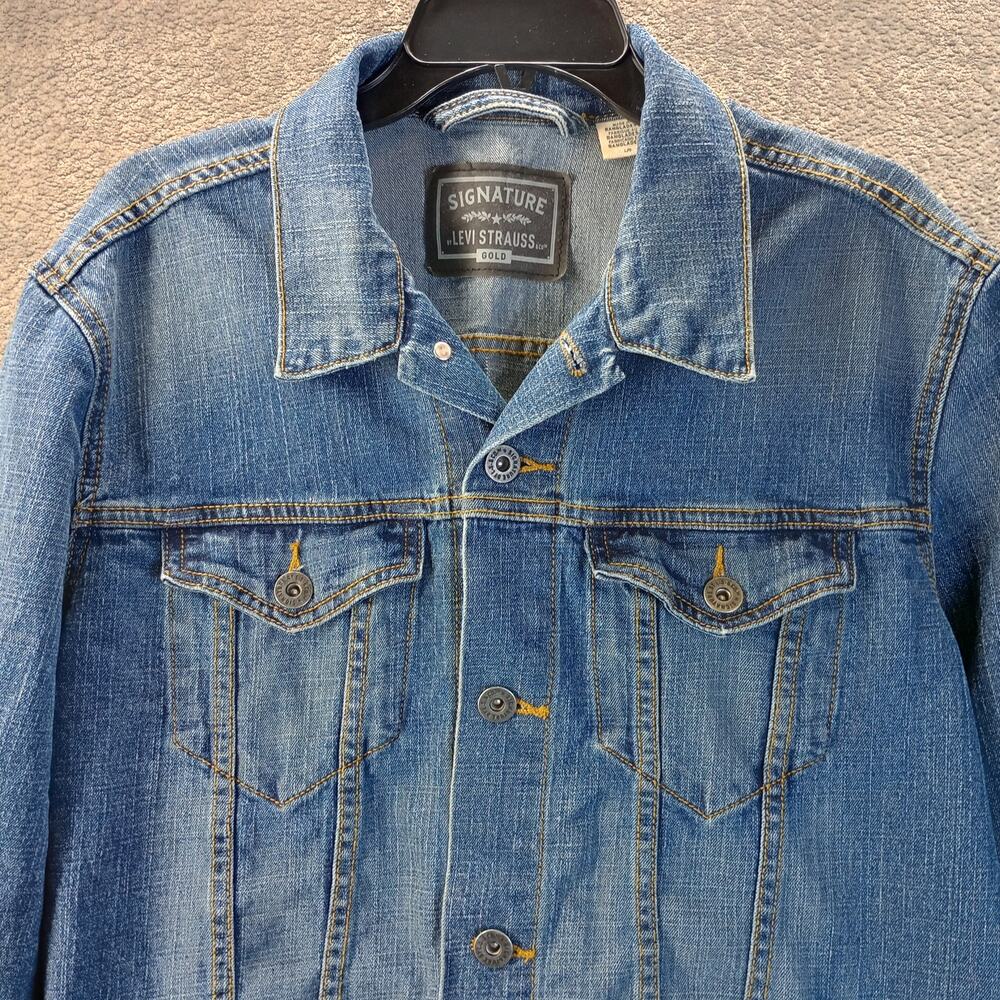 Levi Strauss Signature Gold Womens Denim Trucker Jacket Blue Large Classic - Picture 4 of 10
